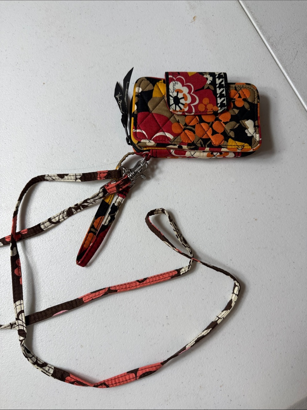 Vera Bradley Floral Quilted Key & Card Holder in Red, Orange, Yellow, Brown